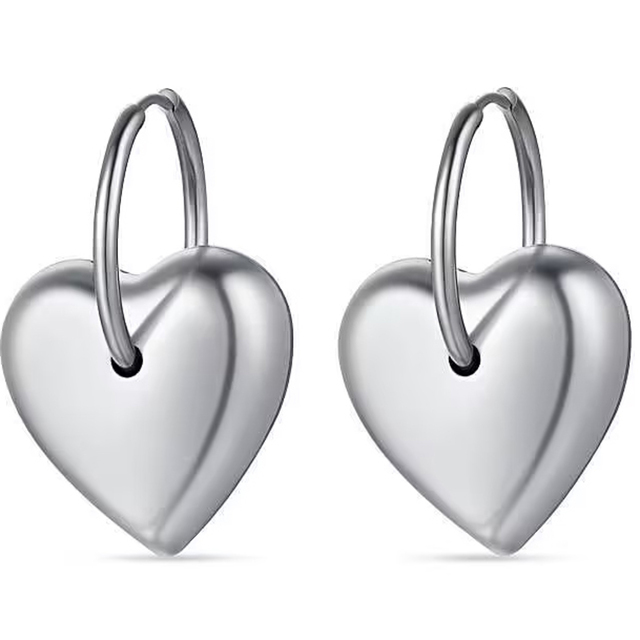 Γυναικεία σκουλαρίκια Κρίκοι με Καρδιά ατσάλι 316L ασημί bode 02696